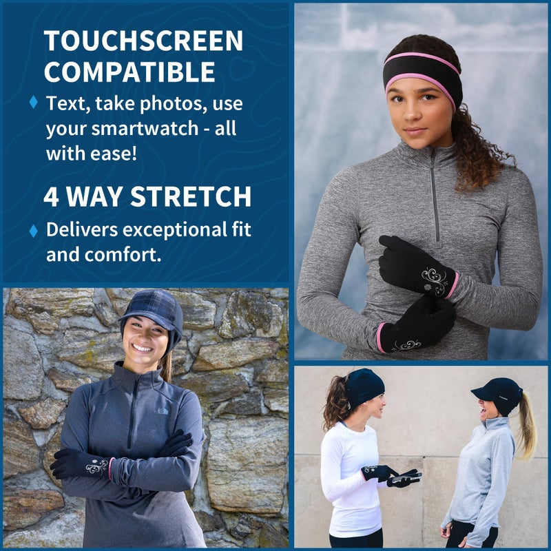 TrailHeads Womens Running Gloves - Touchscreen Gloves - Running Accessories for Women Winter - Hiking, Biking, Sports - Black/Fast Pink (Large) - Image 5